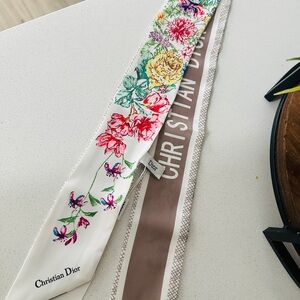 Dior Floral Silk Scarf with Pink and Green Accents